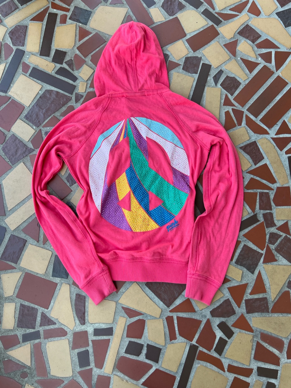 PINK Victoria's Secret Hot Pink Hoodie with Multicolor Graphic